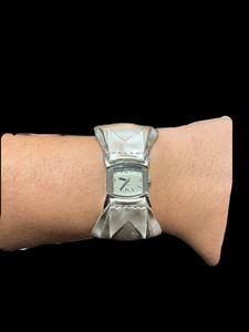 Silver Faux Leather Bow Ribbon Shaped Silver Gray Watch